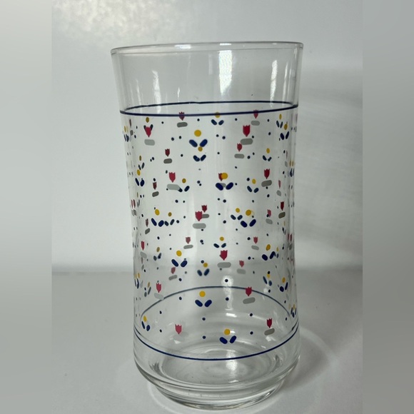 Lot of 4 VTG Sango Country Borders 12oz Glass Tumblers Mini Tulips Dots - Picture 5 of 10